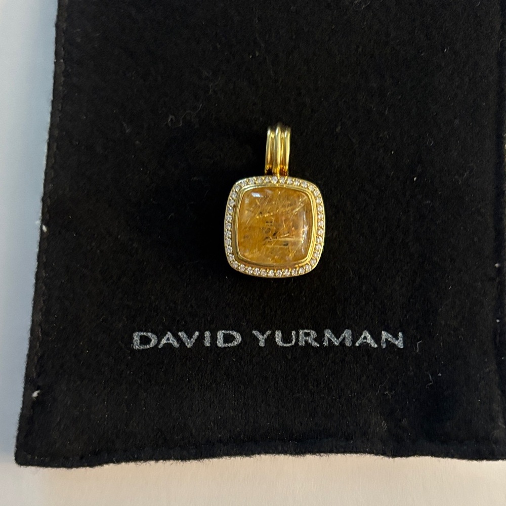 David Yurman Albion 18K Yellow Gold & Diamond Rutilated Quartz Enhancer Pendant. - Picture 2 of 9